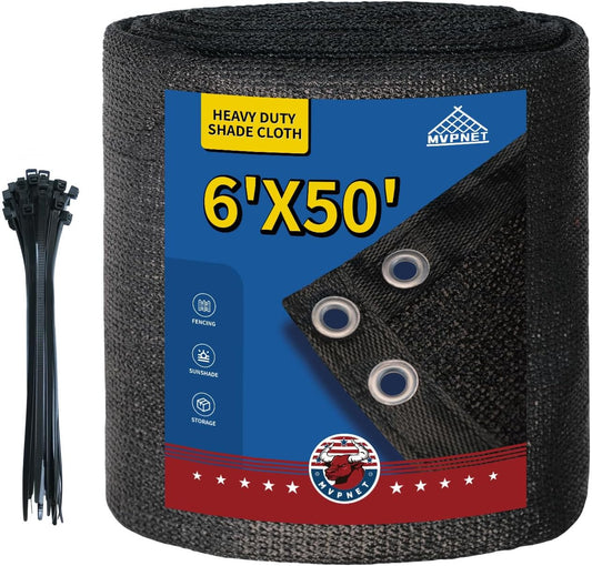 6x50Ft Garden Privacy Fence Screen, 145GSM Heavy Duty 90% Blockage Windbreak Mesh Tarp with Reinforced Edges & Anti-Rust Grommets, Includes Zip Ties for Garden, Yard, Backyard, Outdoor, Black