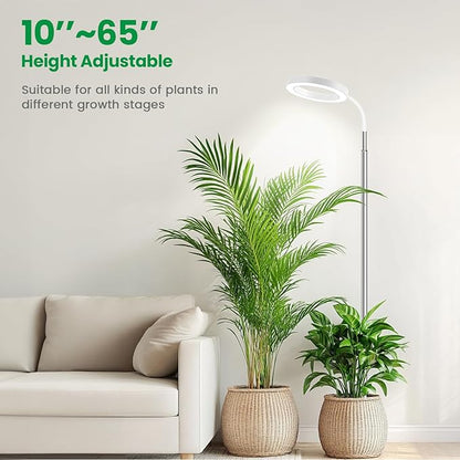 Garpsen Full Spectrum Grow Light, [2Pack]LED Plant Lights for Indoor Growing with 360° Gooseneck, 3 Colors Modes and 5 Dimmable Levels, 65'' Height Grow Lamp with 6/12/16H Timer, for Large Plant Light