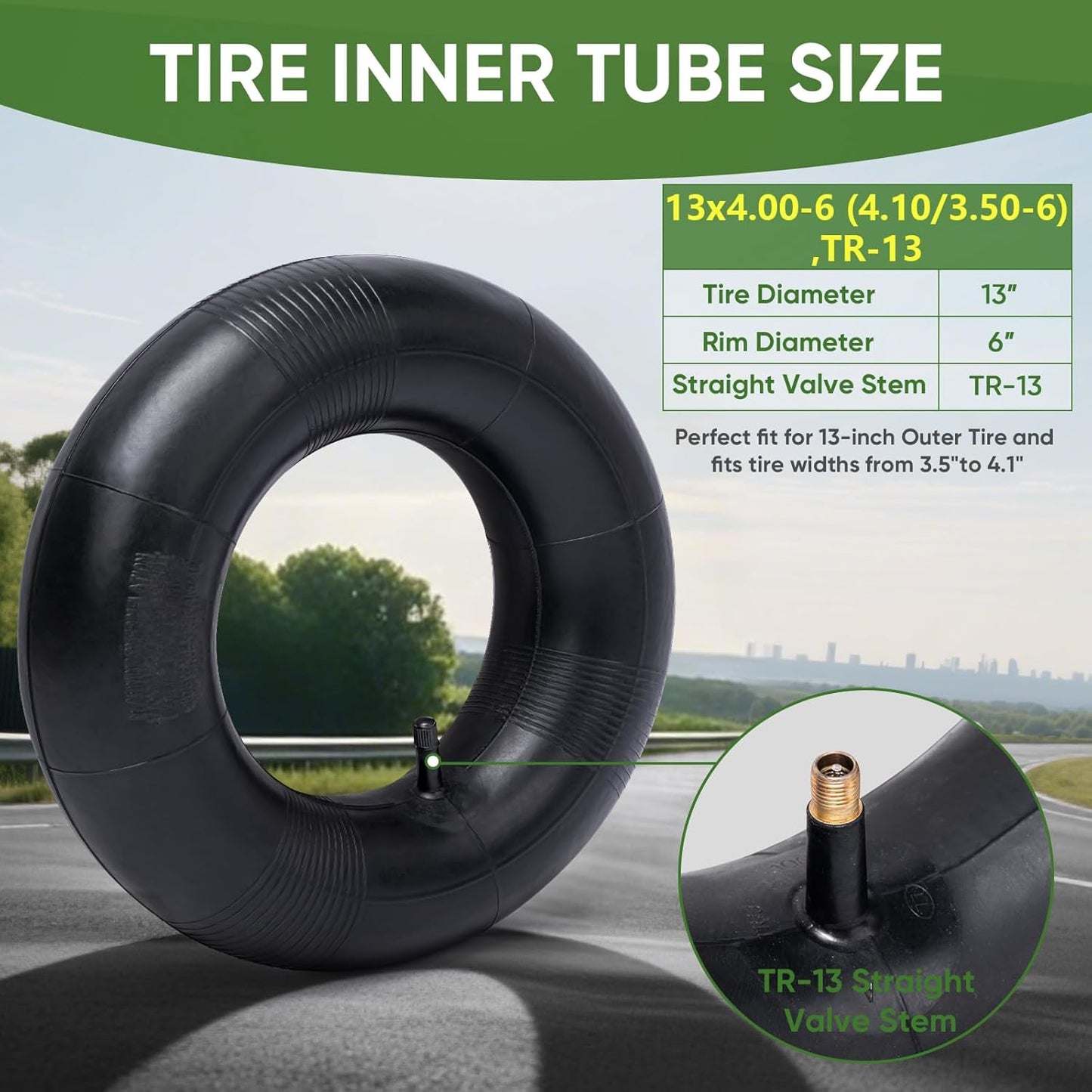 TICONN 13x4.00-6, 4.10/3.50-6 Tire Inner Tube, 2 Pack Inner Tire Tube for Wheelbarrow Tires, Replacement Tube with TR-13 Straight Valve Stem for Wheelbarrows, Lawn Mowers, Hand Trucks