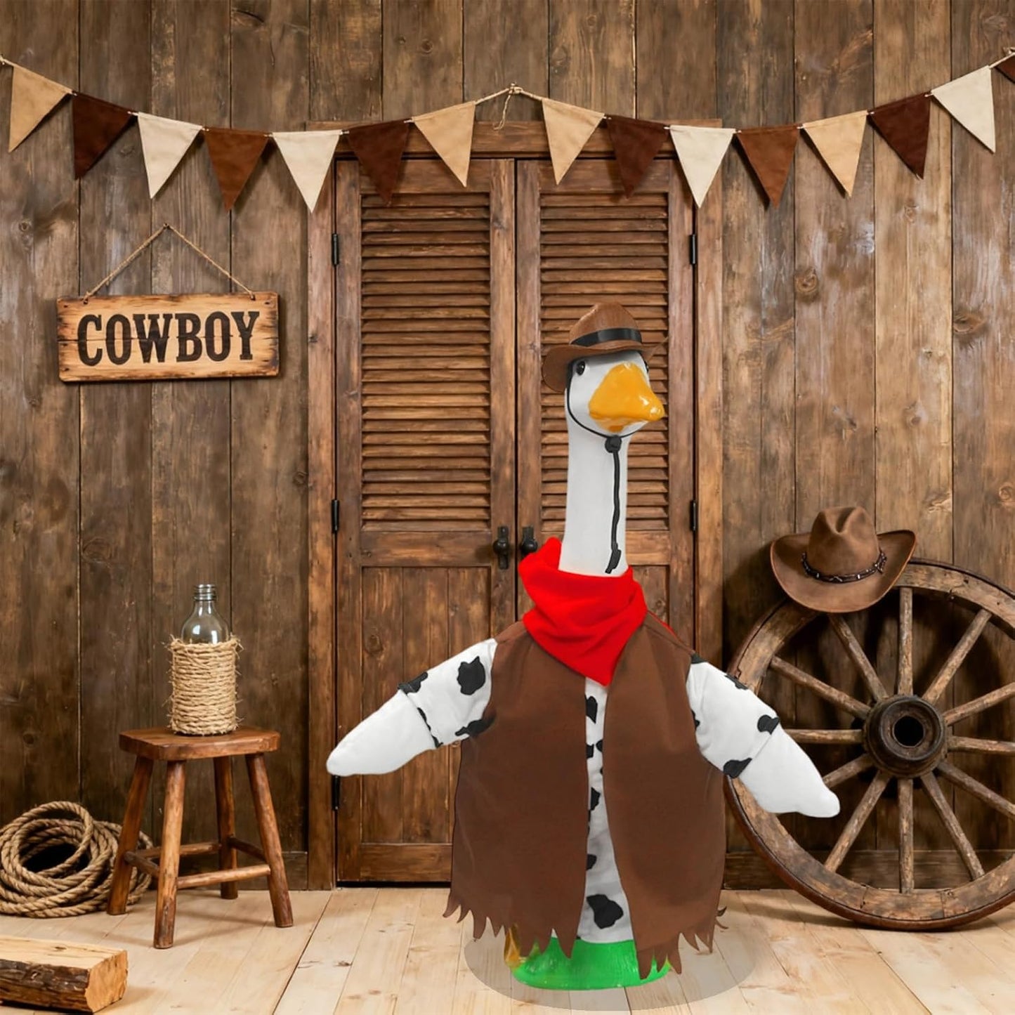 Porch Goose Outfits for 23” High Plastic Goose Cowboy Outfits Clothes for Cement Goose for Indoor Outdoor Garden Yard Lawn Patio Art Decor