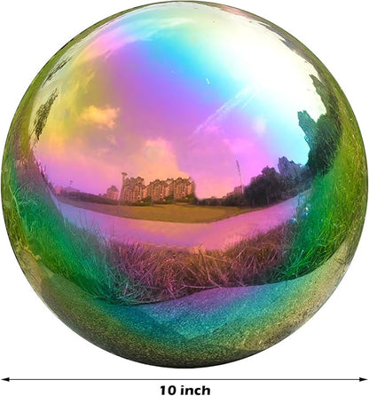 Nerien 10 Inch Gazing Ball, Stainless Steel Garden Mirror Globe, Polished Ornament Sphere, Hollow Floating Reflective Hemisphere, Home Outdoor Pond Housewarming Swimming Pool Decoration Gift, Rainbow