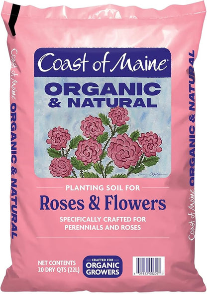 Coast of Maine Roses and Flowers, 20qt (Pack of 8) Organic and Natural Planting Soil for Roses, Annual and Perennial Flowers