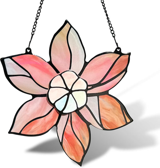 Stained Glass Window Hanging - Pink Flowers Suncatchers for Windows Hanging Floral Sun Catcher for