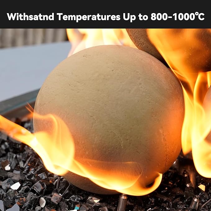 Skyflame 3" Ceramic Fire Pit Balls, Set of 15 Round Beige Fire Spheres for Indoor and Outdoor Fire Pits or Fireplaces