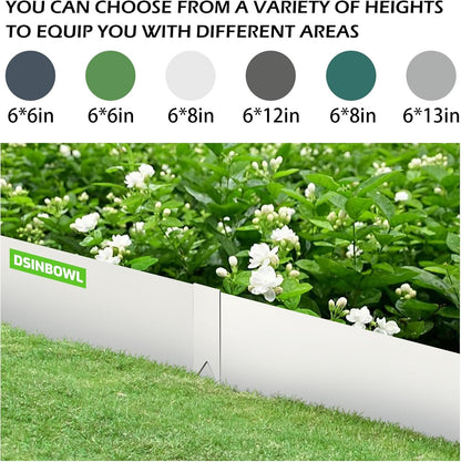Landscape Edging Kit, Galvanized Steel Edging Landscape Lawn Edging Powder for Lawn Yard, Coated Bendable Metal Strips, No-Dig Hammer-in Edging Border w/Clips (8 INCH 6 PCS, White)