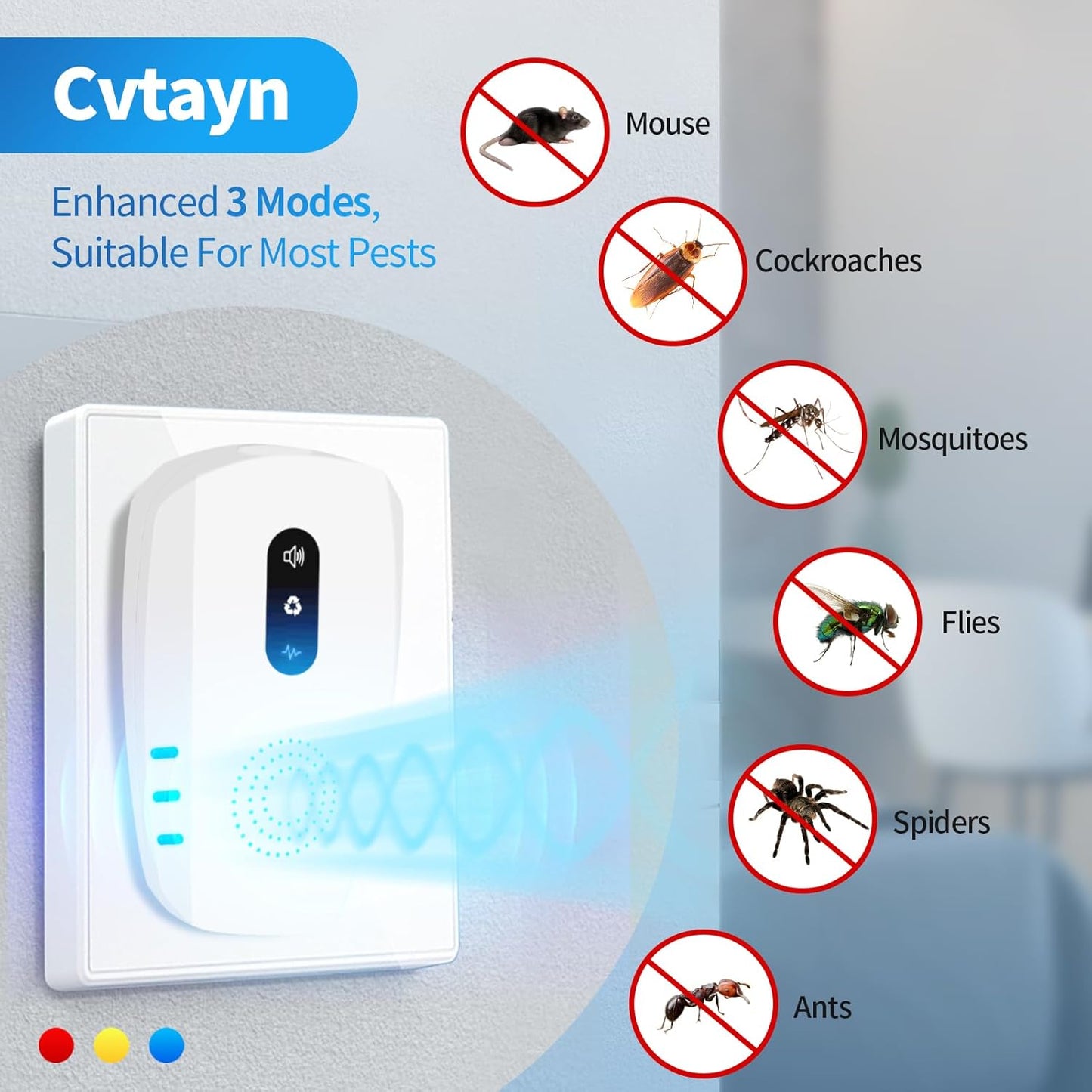 2025 Upgraded Ultrasonic Pest Repellent Indoor Insect Repeller, Pest Control, Repellent Roach, Mouse, Bugs, Mosquito, Mice, Spider, Ant, Rodent Repellent Ultrasonic Plug in, 3 Mode Switching, 6 Packs