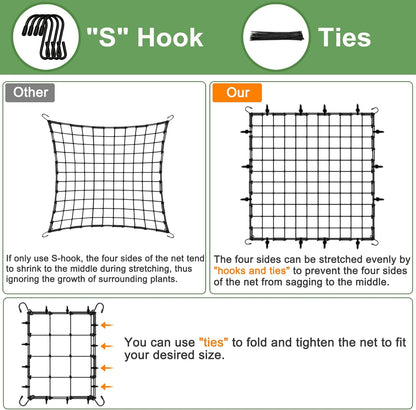 Scrog net 4x4 Trellis Net for Grow Tent,Heavy Duty Elastic Trellis Net with Hooks for Indoor Plant Growing Tents Garden Plant Net