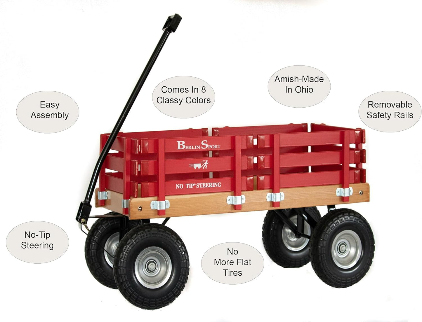 Berlin Flyer Sport Kid's Wagon - Model F410 - Amish Made in Ohio, USA - 10" No-Flat Tires (Red)