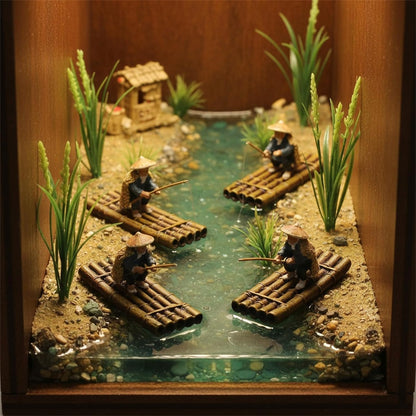 LOGOFUN 6pcs Mini Bamboo Rafts Miniature Bamboo Rafts Models Resin Tiny Bamboo Raft Ornaments for Garden Micro Landscape Decoration
