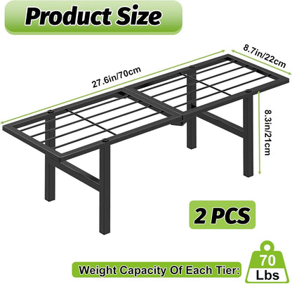 1 Tier Plant Stand Indoor Outdoor, 2 Pack Foldable Heavy Duty Metal Plant Shelf, Multi-Plant Display Flower Pot Holder for Garden Patio Balcony, Black