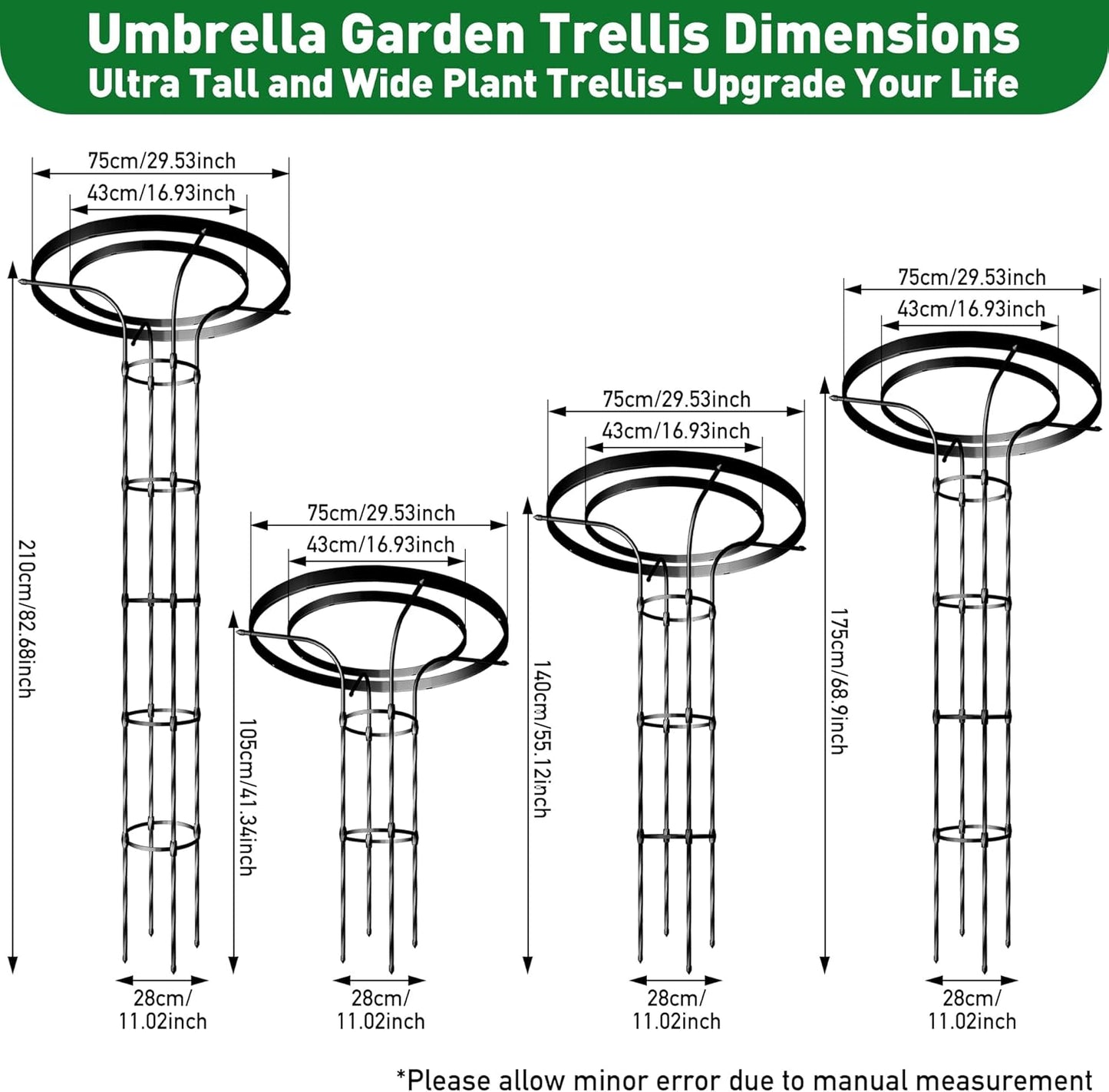 Mushroom Top Trellis for Climbing Plants Outdoor, 3.44FT Decorative Obelisk Plant Support with Rustproof PE-Coated Metal, Rose Trellis for Clematis Ivy, Black