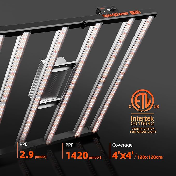 Spider Farmer SE5000 480W LED Grow Light, Samsung LM301H EVO Diodes, 2025 Upgraded Remote App Control, Full Spectrum Dimmable Daisy Chain Bar Style Growing Lamp for Indoor Plants, 4x4ft Coverage