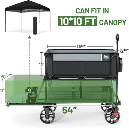 TIMBER RIDGE 400L Large Capacity Folding Double Decker Wagon with Brakes, 54" Extra Long Extender Wagon Cart, 450lbs Heavy Duty Collapsible Cart, All-Terrain Big Wheels for Camping, Sports, Shopping
