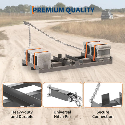 4FT Drag Harrow for ATV, Tractor & UTV, Heavy Duty Tow Behind Driveway Grader with 6FT Chain Link - Landscape Rake for Gravel, Sand, Soil & Hay - Lawn Leveling Tool for Field Yard & Pasture