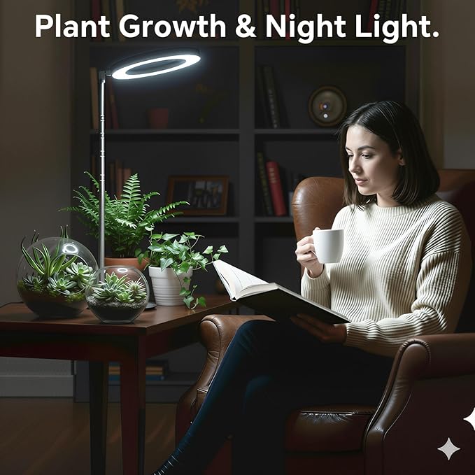 Desktop Grow Light, Height Adjustable Grow Lights for Indoor Plants Full Spectrum, 3 Lighting Mode, Halo Grow Light with Timer, Plant Lights for Indoor Growing (Black)