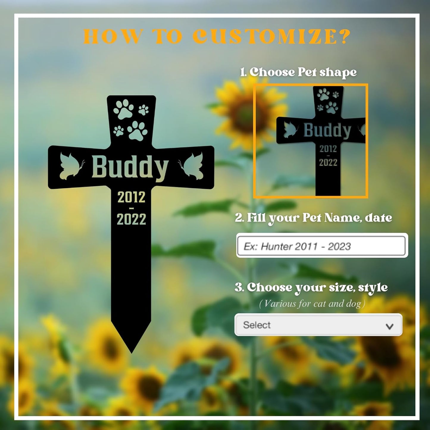 Cat Grave Marker Outdoor | Custom Pet Memorial Headstone | Personalized Cat Tombstone for Garden or Cemetery | Elegant and Durable Design, Multiple Size and Color Choices