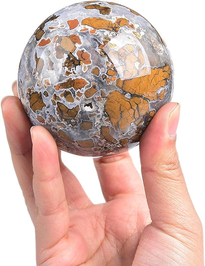 JIC Gem Yellow Agate Crystal Ball Sphere Geode Agate Ball Yellow Healing Crystal Gemstone Ball with Display Stand Home Decor Meditation Grid Energy Balance (70-80mm)