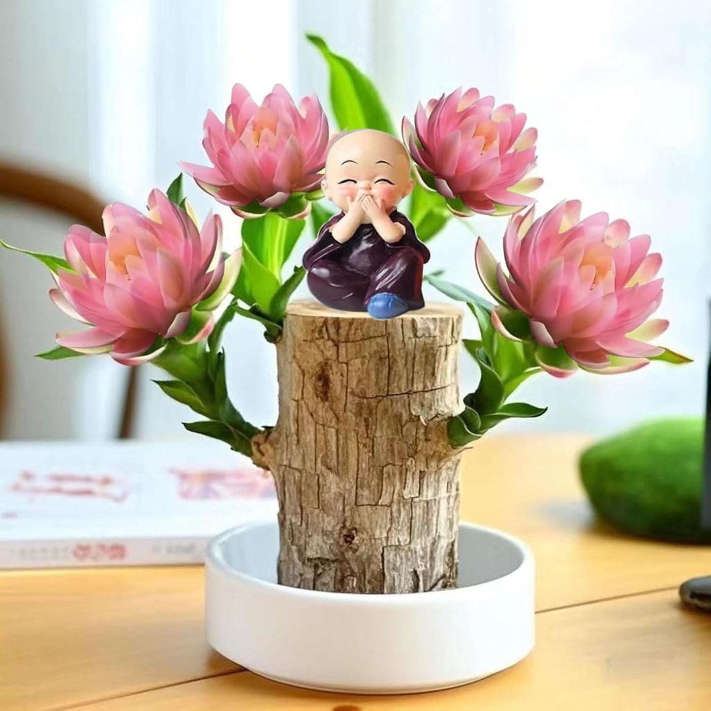 Brazilian Lucky Wood Kit with Monk, Grow Your Own Luck,Easy to Maintain Mini Brazil Woods for Indoor/Outdoor, Bedroom, Kitchen, Office Desk, Garden and Other Decorations (G)