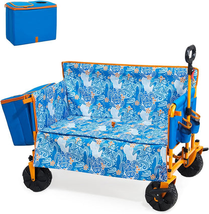 Old Bahama Bay 500lbs Love-Seat Wagon 3-in-1 Bench Wagon Seat for 2 Adults & Heavy Duty Utility Cart, 31L Detachable Cooler Bag, Adjustable Handle &Cup Holders,Perfect for The Beach, Sport, Camping