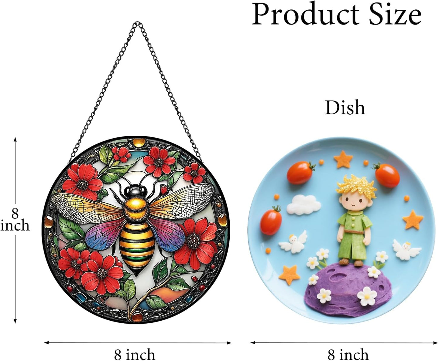 Bee Suncatchers for Windows Hanging - 8 inches Stained Glass Sun Catchers Indoor Window, Suncatcher Stain Glass Window Hanging for Home Decor, Gifts for Holiday Wall Art