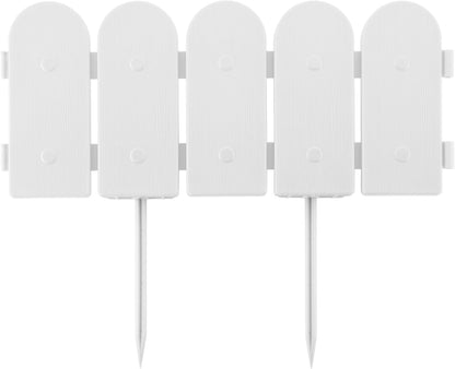 Evelyne Garden Border Edging: Wooden Fence Design - 8pcs White Yard Landscaping Fence Liner Lawn Edge Barrier - 10ft Kit of Decorative Lawn Landscape Panels Elements -Landscaping Edging-GMT-10374-D08