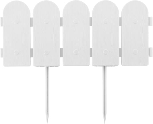 Evelyne Garden Border Edging: Wooden Fence Design - 8pcs White Yard Landscaping Fence Liner Lawn Edge Barrier - 10ft Kit of Decorative Lawn Landscape Panels Elements -Landscaping Edging-GMT-10374-D08