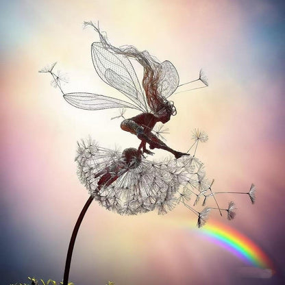 Flower Fairy Dancing with Dandelion, Art Sculpture Fairies for Fairy Garden, Angel Metal Ornaments Gardens Art Sculpture, Outdoor Decorations for The Courtyard, Christmas and Halloween Lawn (F)