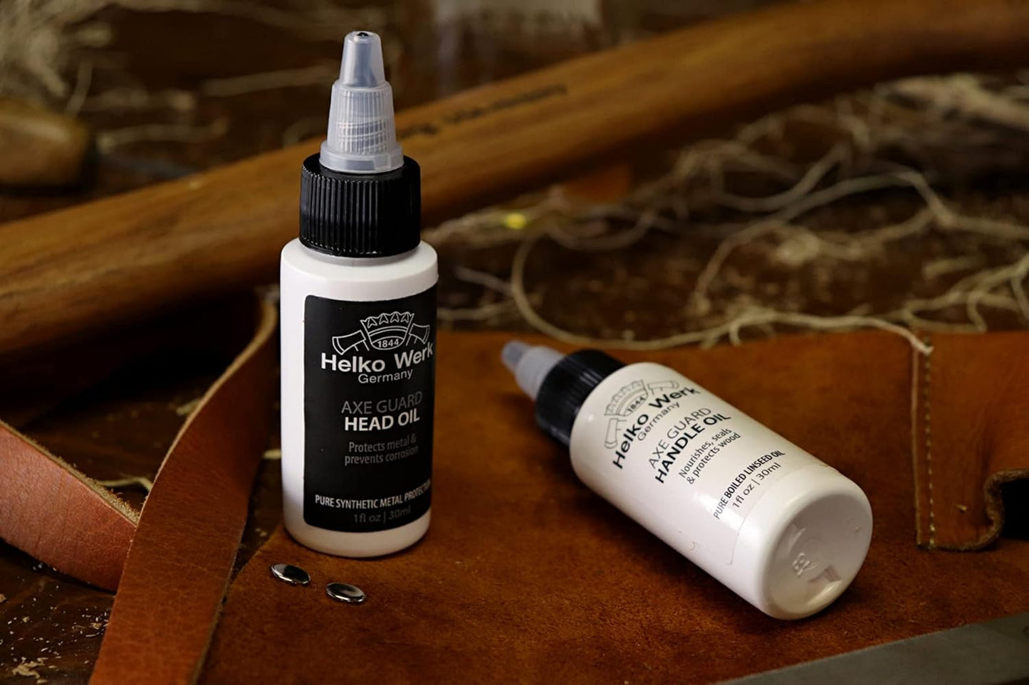 1844 Helko Werk Germany Premium Axe Care and Maintenance Kit Includes Axe Sharpening Stone, Sharpening File, Handle Oil, Head Oil, Blade Cleaner, Sand Paper, Wedges (Premium Maintenance Kit) #F8790-2