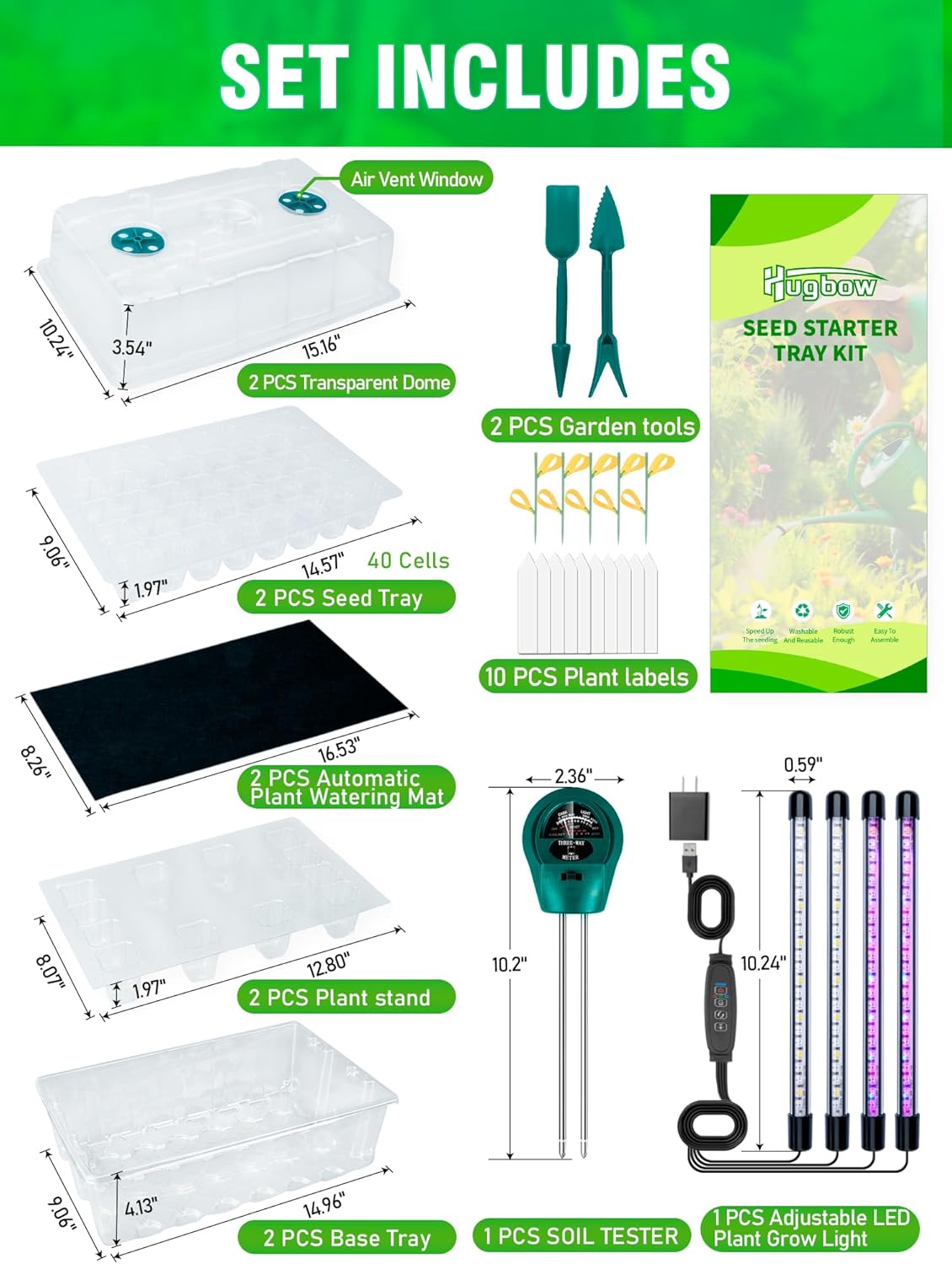 Self-Watering Seed Starter Tray with Grow Light, 80-Cell Plant Starter Trays Seed Starter Kit, Seed Starter Tray for Seed Starting, Plant Germination & Seedling Growing, 2 Pack