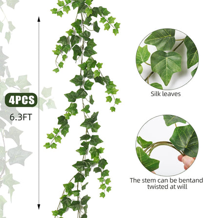 RECUTMS 4Pcs Artificial Ivy Garland Hanging Vine Leaves Fake Silk Greenery Plants for Boho Decor Home Wall Party Wedding Bedroom Decoration UV Resistant 74.8in