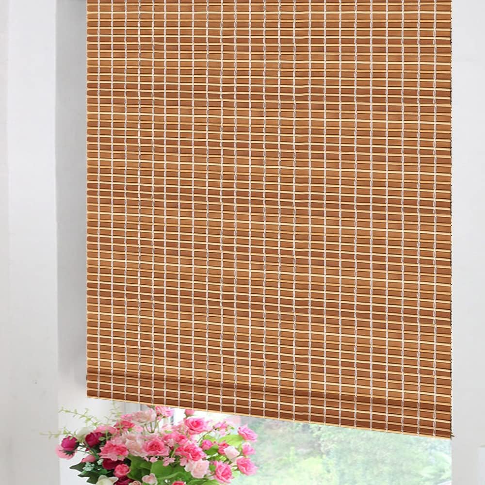 LETAU Cordless Wood Window Roller Shades, Bamboo Light Filtering Window Blinds for Indoor Home, Office, Kitchen, Pattern 6