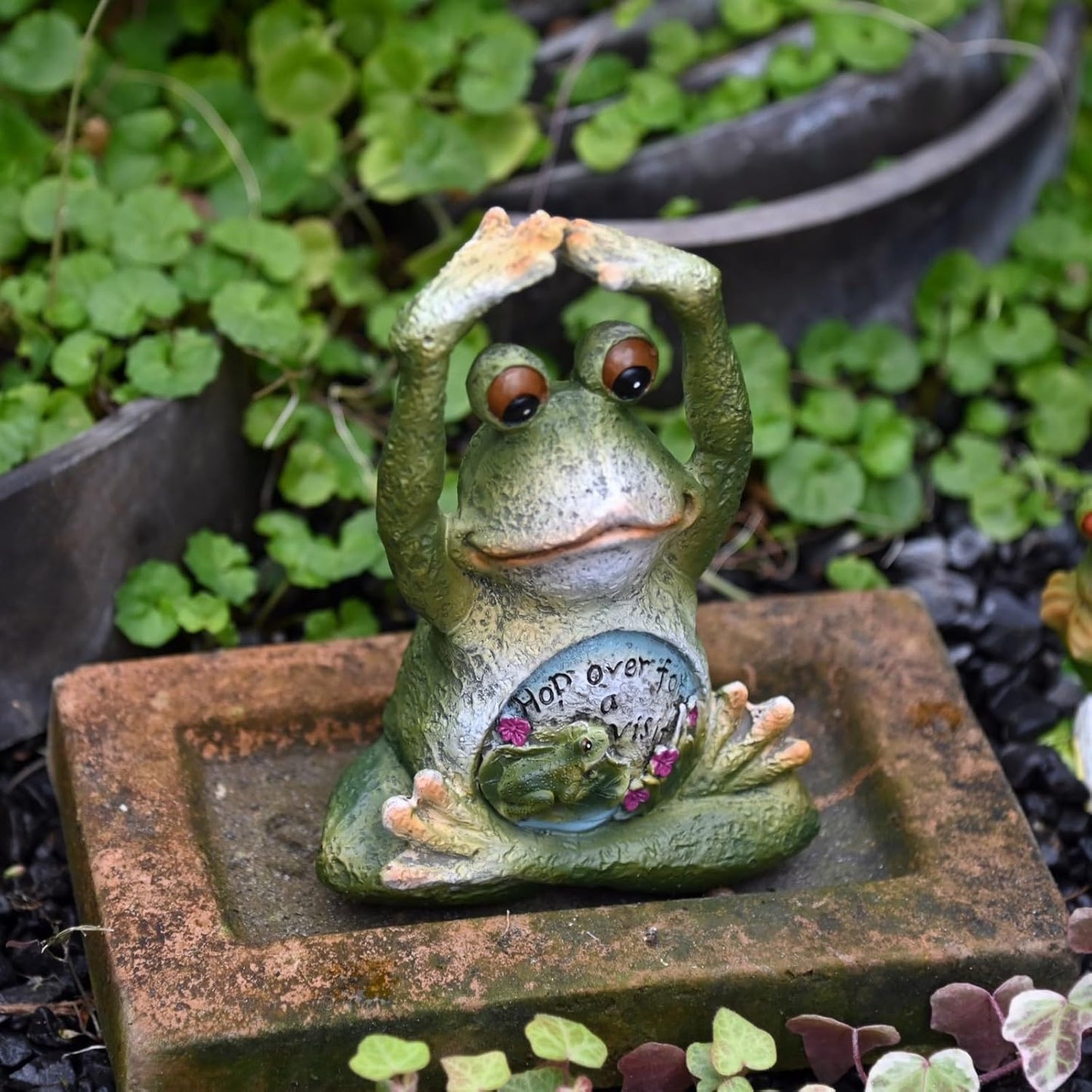 OwMell Frog Statue for Garden, Green Frog Figurine for Outdoor Decor Yard and Garden Decoration Resin Sculpture 6 Inches - Yoga