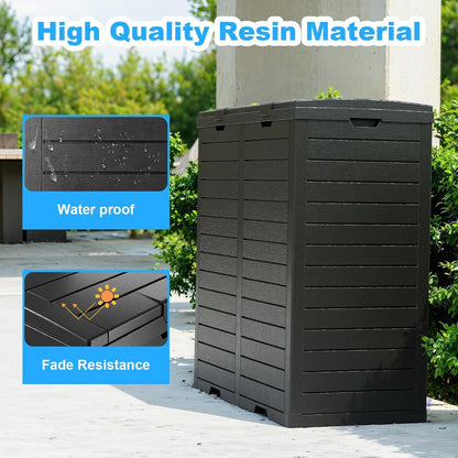 Outdoor Trash Can with Lid, Outdoor Trash Bin & Pull-Out Liquid Drawer, Dual Lid Closure Design, Waterproof Resin Garbage Can Container for Patio, Backyard, Deck (Black, 61 Gallon)