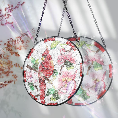 Vindar Cardinal Suncatcher Stained Glass, Stained Glass Window Hanging, Memorial Gifts for Women, Red Bird Ornament Suncatchers, Decor Gift for Mom, Bird Lover