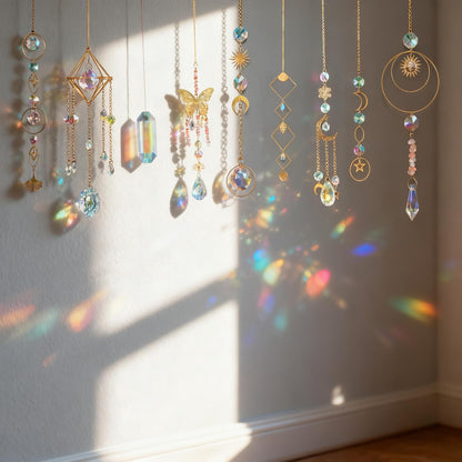 DIY Crystal Suncatcher Kit with Wind Chime/2pcs Large Prism,Dream Catchers Arts and Crafts Kits for Adults Hobbies,Sun Catchers Beads with Butterfly for Indoor Window Hanging Outdoor Decor Gifts