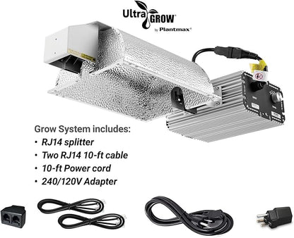 UltraGrow – Classic 1000W DE Double Ended HID Grow Light System with HID Bulb, Dimmable Ballast for Indoor Growing (Classic Controller & MH)