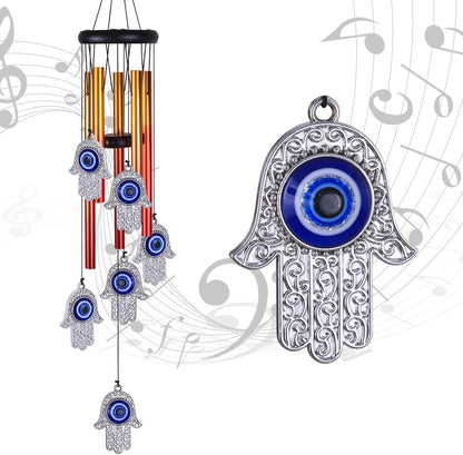 Blue Evil Eye Hand of Fatima Wind Chimes Outdoor Decoration, Evil Eye Wind Bells, Hamsa Hand Windcatcher, Fatima's Holy Hand Blue Evil Eye Amulet Wind Chimes for Home,Gift for Mom,Balcony,Patio,Garden
