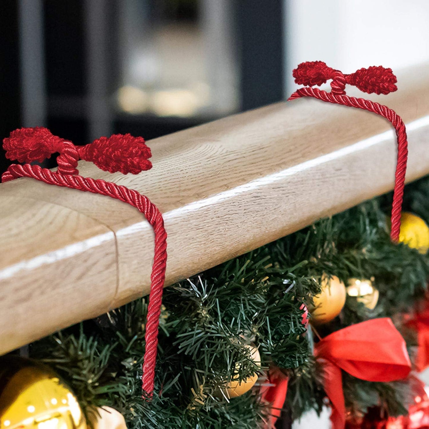 Shappy 12 Pieces Christmas Garland Banister Ties Christmas Decorative Reusable and Flexible Twist Ties for Garland, Banister Home Decoration (Red)