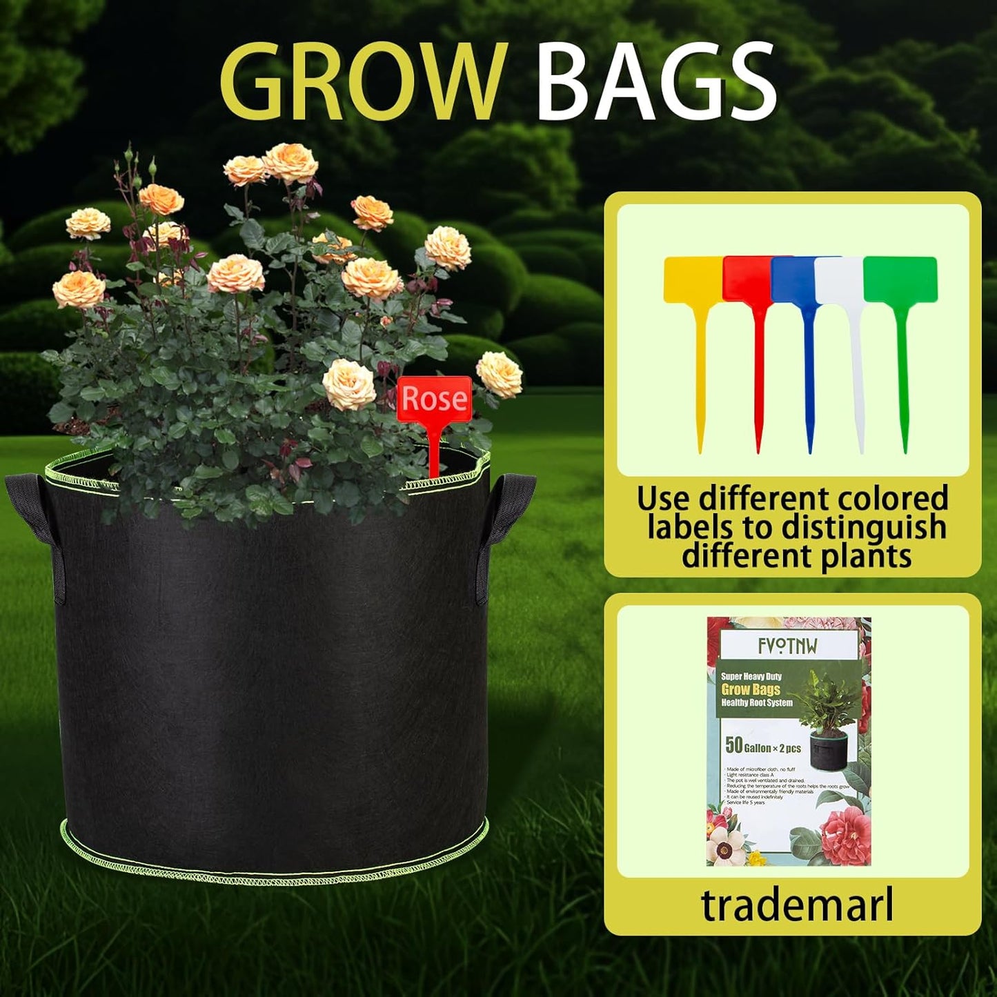 3-Pack 10 Gallon Plant Grow Bags, Thickened Nonwoven Fabric Pots with Handles,Durable Garden Planters Aeration Gardening Container to for Plants, Vegetables, and Flowers