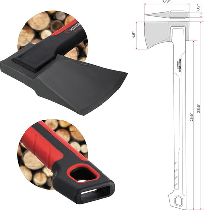 INTERTOOL Wood Splitting Axe for Firewood Logs 28” - Maul Ax Splits Medium to Large Rounds with Composite Shock Absorbing Non-Slip Handle - Carry Sheath - HT08-0298