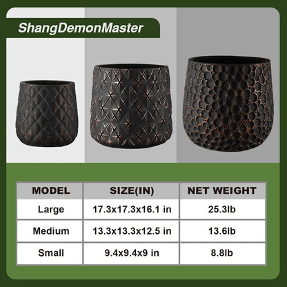 Craft flowerpots 18"+13"+9" Dia Round Concrete Planter Set of 3 Large Outdoor/Indoor Planter Pots Containers with Drainage Holes and Rubber Plug for Home Garden (Black, Large)