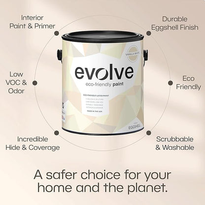 EVOLVE Paint & Primer: Environment-friendly, Low Sheen with One-coat Coverage for Interior & Exterior surfaces (Vanilla White, 5-Gallon)