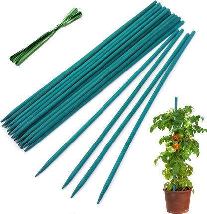 Garden Wood Plant Stakes Green Bamboo Sticks,HAINANSTRY Sturdy Floral Plant Support Stakes Wooden,Wooden Sign Posting Garden Sticks(25 Pack 12 Inches)