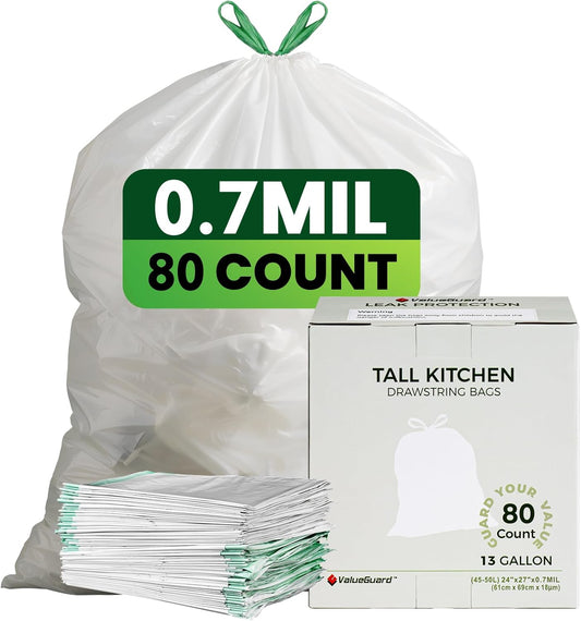 Large Trash Bag 13 Gallon Tall Drawstring 100% Post-Consumer Recycled Garbage Bag Waste Bag for