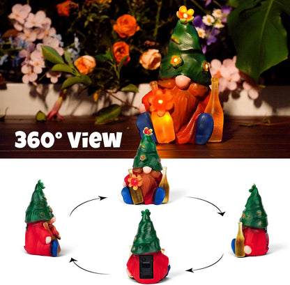 Solar Garden Statues Lights, 8.5" Cute Outdoor Gnome Figurine with Auto On/Off for Yard Patio Decor, Gifts for Women, Grandma, Mom, Housewarming (Tipsy Bloom Gnome)