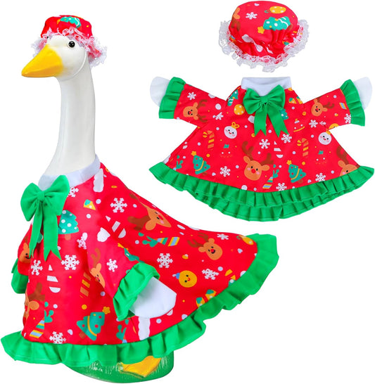 Christmas Goose Outfit for Porch Goose 23" Cement Statue Clothing- Christmas Outdoor Decoration for