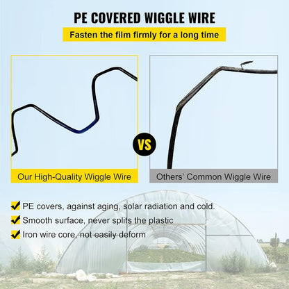 VEVOR Greenhouse Spring Wire and Lock Channel 50 Packs, 6.56 ft PE Coated Aluminum Alloy Bundle Kit, Plastic Poly Film or Shade Cloth Attachment w/Screws, Silver
