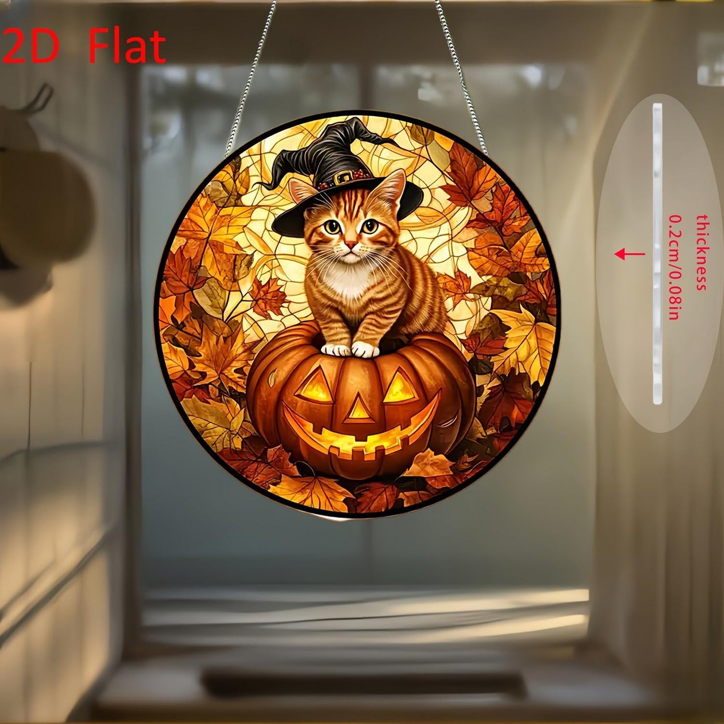 Halloween Sun Catcher for Window Hanging Pumpkin Cat Maple Leaves Acrylic Garden Fall Suncatcher Decor Colorfu Glass for Wall Home, Garden, Housewarming Women Neighbor Thanksgiving Decor Gifts7.87inch