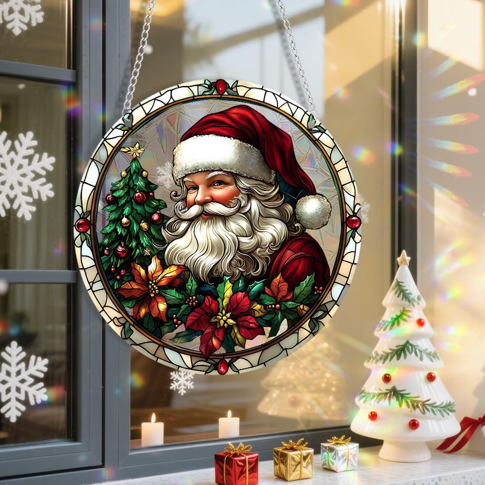 Xmas Suncatcher Window Hanging - Christmas Snowman Suncatcher for Door Terrace Garden Home Decor， Winter Rainbow Maker Birthday Gifts for Lovers Women Men Dad Mom