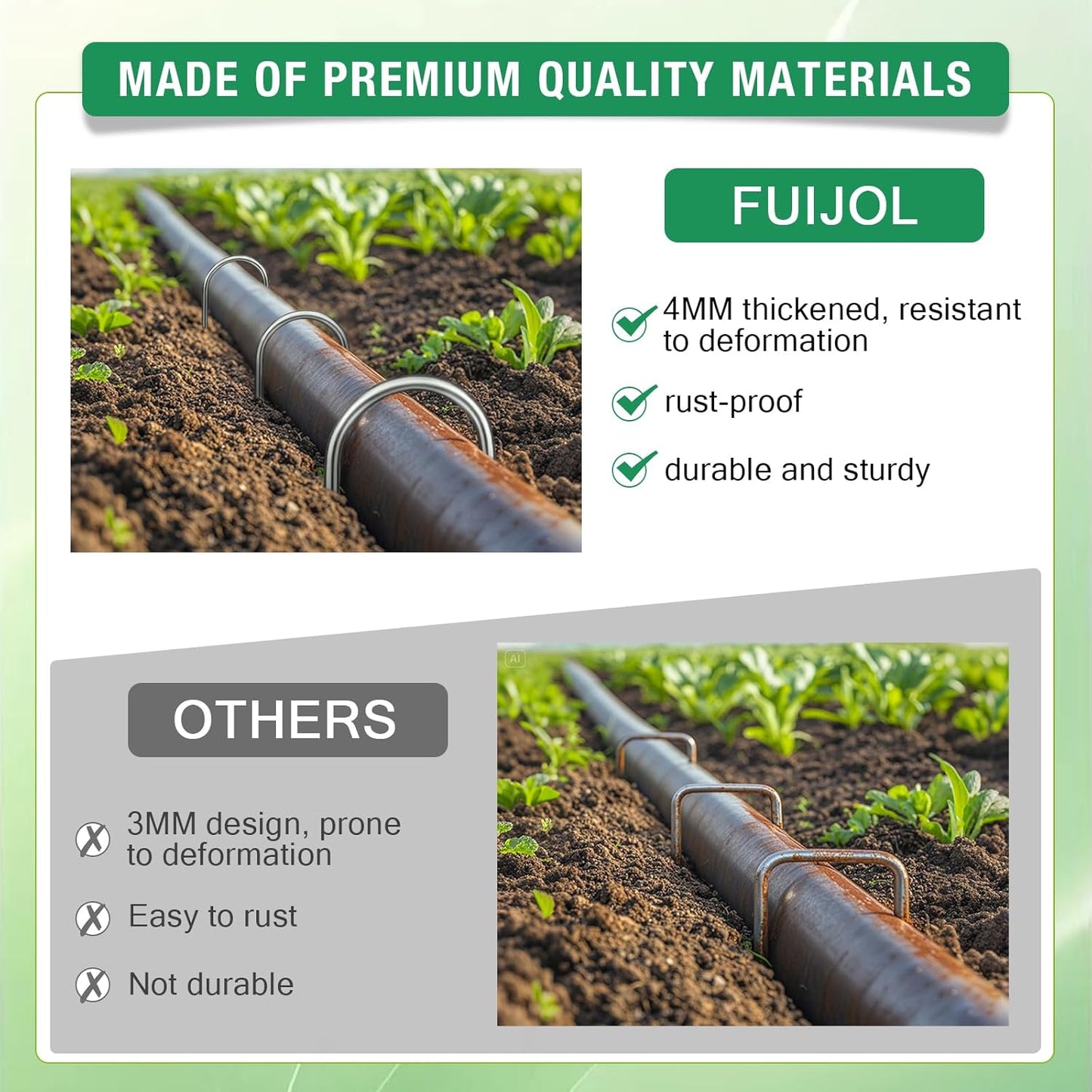 8 Gauge Landscape Staples, FUIJOL 12 Inch Heavy Duty U-Shaped Landscape Stakes, 25 Pack Galvanized Garden Staples for Weed Barrier Stakes, Ground Cover, Irrigation Tubing, Fence (25)
